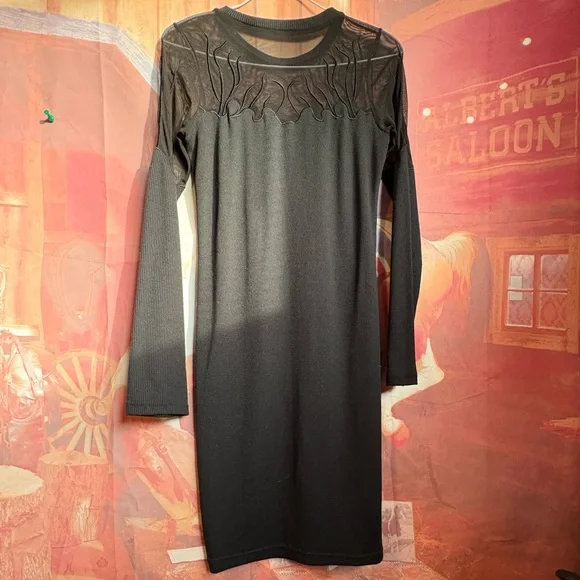 🖤 Sheer Mesh Panel Ribbed Bodycon Dress - Picture 4 of 5